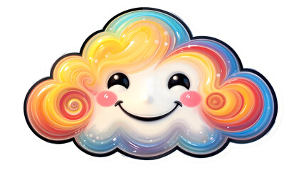 Happy Rainbow Cloud Cartoon Illustration - Whimsical illustrations