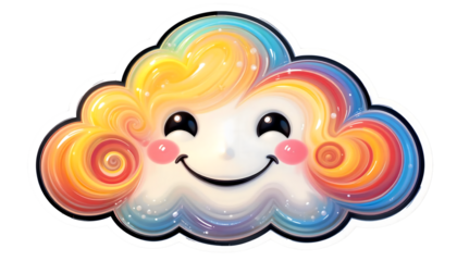 Happy Rainbow Cloud Cartoon Illustration - Whimsical illustrations
