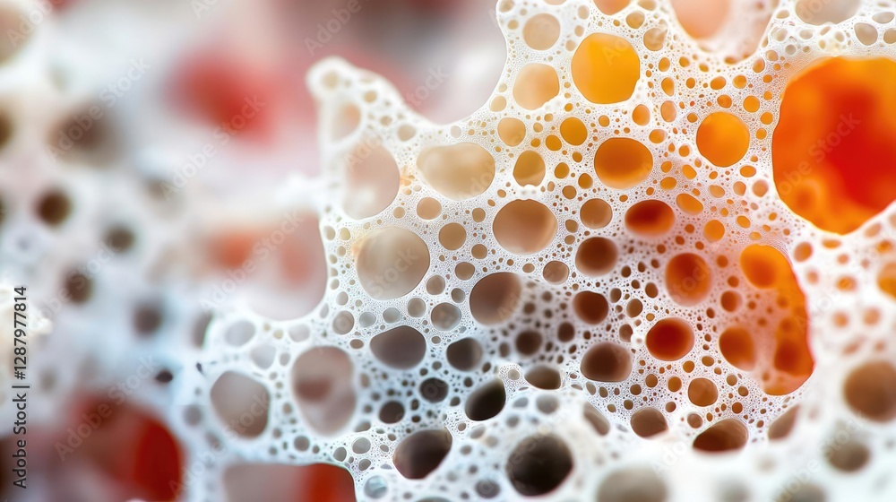 Poster ocean acidification idea. close-up of intricate cellular structure showcasing bubbles and textures.