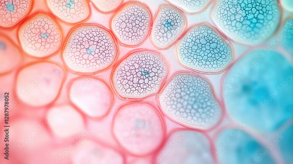 Poster ocean acidification idea. abstract close-up of colorful cells with intricate patterns and textures.