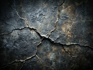 Obraz premium Black Grunge Cracked Stone Texture Background - Dark Rock Surface with Copy Space