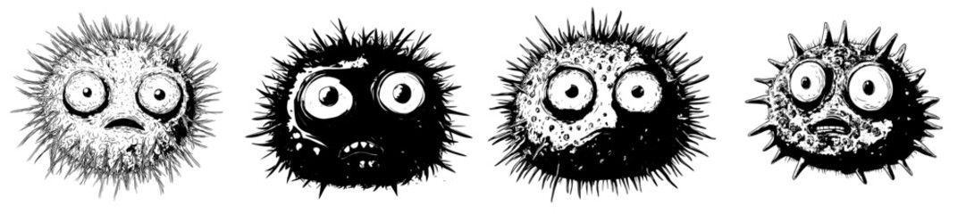 A cartoon character in the form of a sea urchin, symbolizing ocean wildlife and the underwater world, presented as a humorous modern mascot isolated from its natural habitat