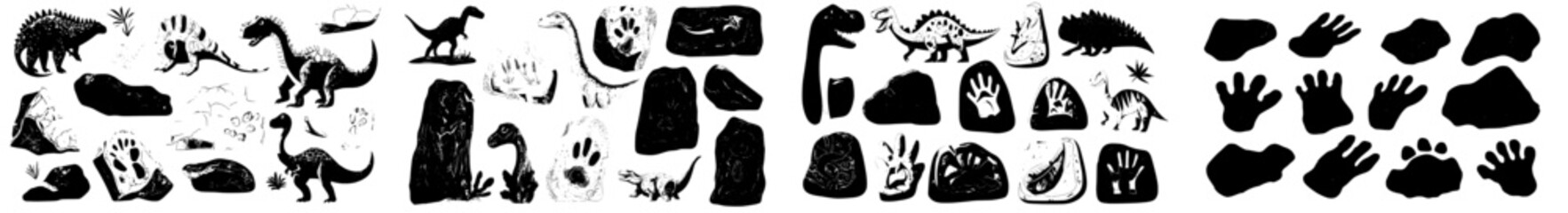 Ancient dinosaur footprints are found in archaeology fossils of creatures like Iguanodon, Brachiosaurus, Triceratops, or Stegosaurus, as well as Velociraptor, Oviraptorosaurus, Tyrannosaurus, and © Andrei