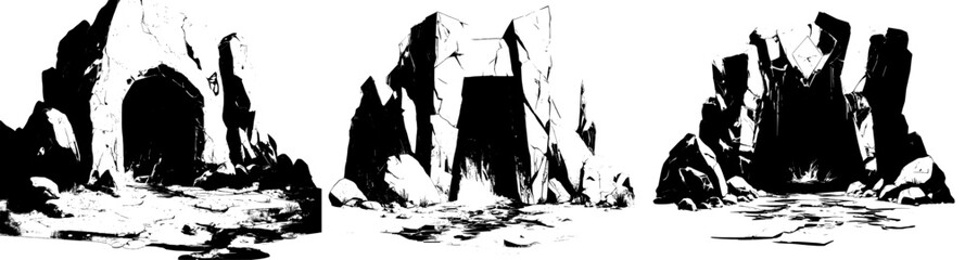 A cartoon fantasy game features a magical portal door that stands alone, its modern and shimmering entrance adorned with arcane or rune symbols, inviting adventurers into mystical realms, where they © Andrei