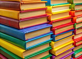 Colorful Book Stacks, Close-Up Spine View: Diverse Literary Collection