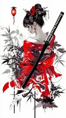 Elegant Geisha with Katana Japanese Art, Culture, and Strength
