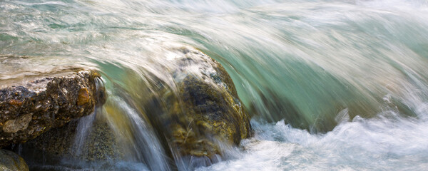 Panorama with close up of waterflow