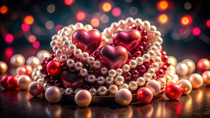 Romantic Valentine's Day Still Life: Hearts, Pearls & Soft Lighting