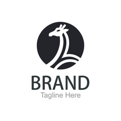 Modern Logo. White giraffe silhouette inside a black circle.