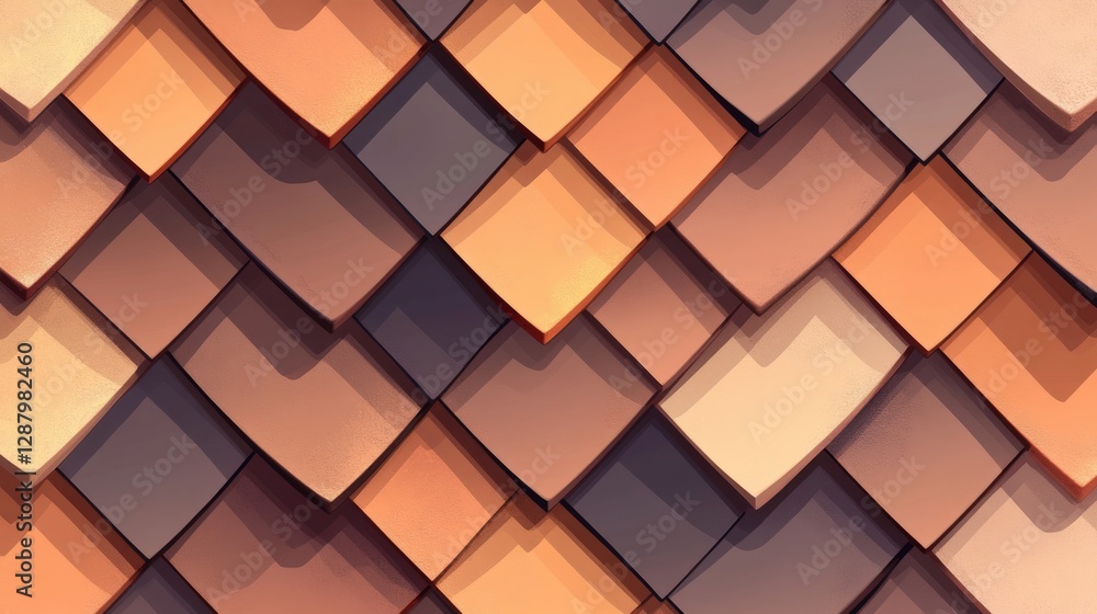 Poster abstract pattern of overlapping square tiles in earthy tones