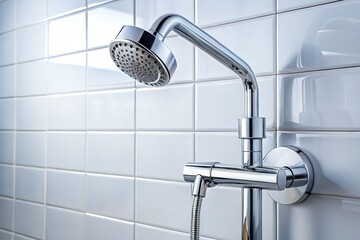 Sleek Modern Chrome Shower Faucet Fixture on Bathroom Wall