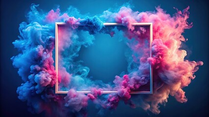 Soft Pink & Blue Paint Smoke Explosion in Square Frame - Classic Blue Background