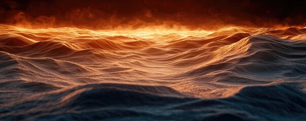 Weathering process idea. Majestic ocean waves reflect a fiery sunset over tranquil waters.