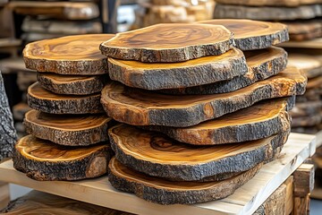 Wooden cutting boards stacked display
