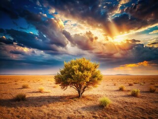 Obraz premium Solitary Shrub in Vast Landscape - Isolated Bush Stock Photo