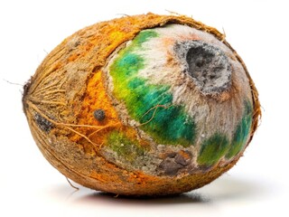 Spoiled Rotten Coconut Isolated on White Background - Stock Photo