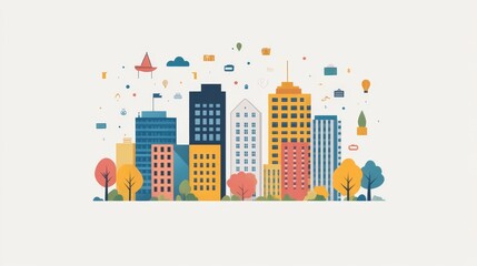Colorful Flat Design City Illustration for Business Concepts