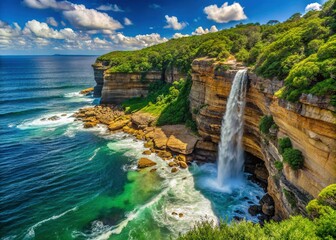 Obraz premium Stunning Wattamolla Coastal Walk, Royal National Park, Sydney, Australia - Vertical HD Stock Photo