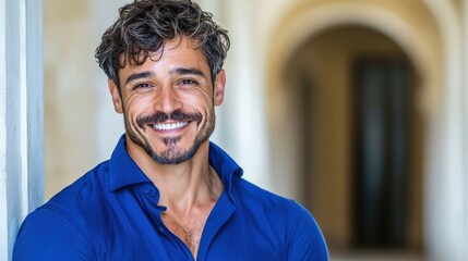 Obraz premium Happy Smiling Man Posing Near Archway