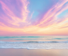 Obraz premium Pastel beach landscape background of surreal seascape with a vibrant, pastel colored sky
