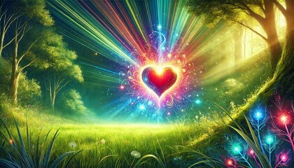 Magical Radiant Heart in Forest
