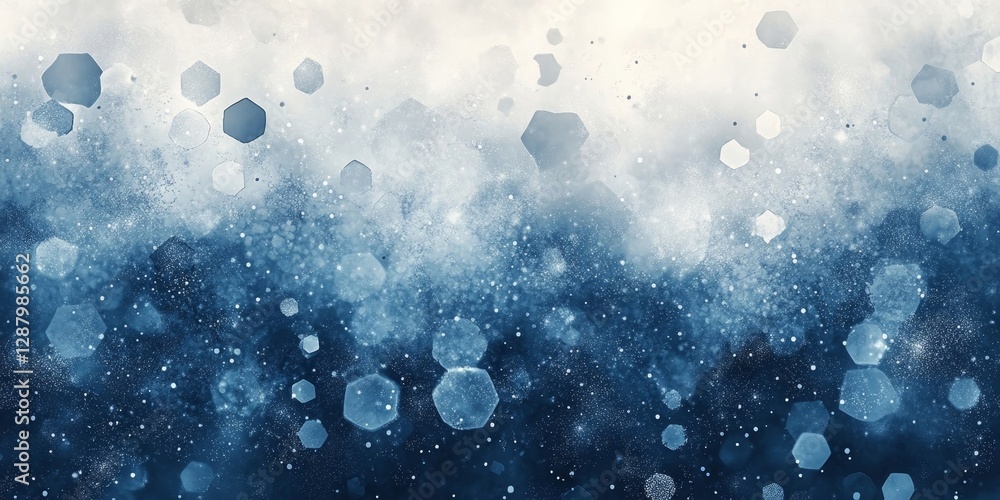 Poster abstract digital background with flowing dots and hexagonal patterns in shades of blue and gray, gen