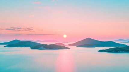 Fototapeta premium Serene Sunset Over Mountainous Archipelago with Brilliant Colors