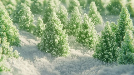 Obraz premium Frosty Green Landscape with Snowy Trees in Bright Winter Habitat