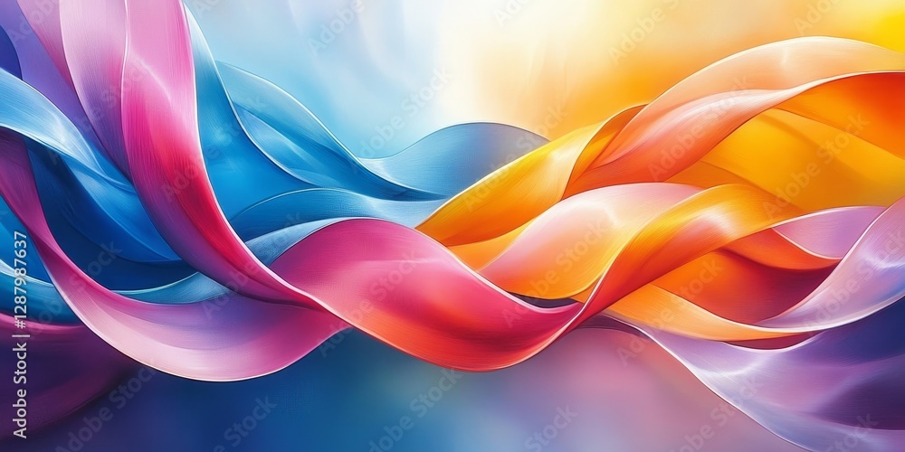 Poster abstract design of vibrant ribbons twisting and intertwining, creating a sense of movement, generati