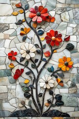Colorful mosaic flower wall art