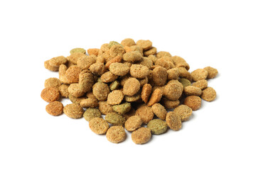 Dry pet food granules isolated on white