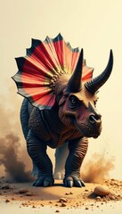 Fototapeta premium Brush strokes away grit from a Triceratops horn, bone, earthy