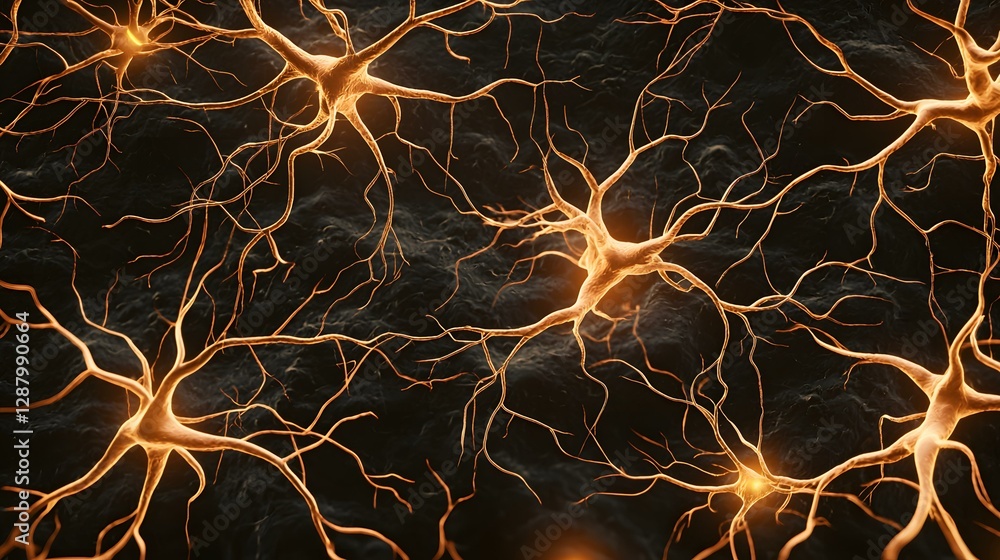 Poster the image shows a network of glowing orange neurons interconnected against a dark background.