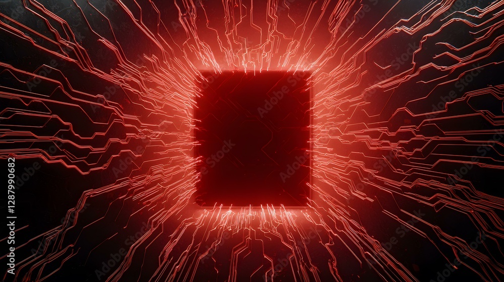 Poster a dark, abstract image features a glowing red rectangular box at the center, surrounded by a complex