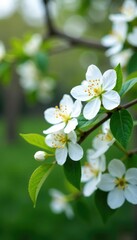 Bush covered in white flowers blooming on a spring branch, nature, spring, garden