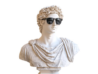Isolated Apollo Marble Bust Fashionably Accessorized with Sunglasses