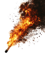 Isolated Exploding Matchstick Igniting with Fiery Blaze