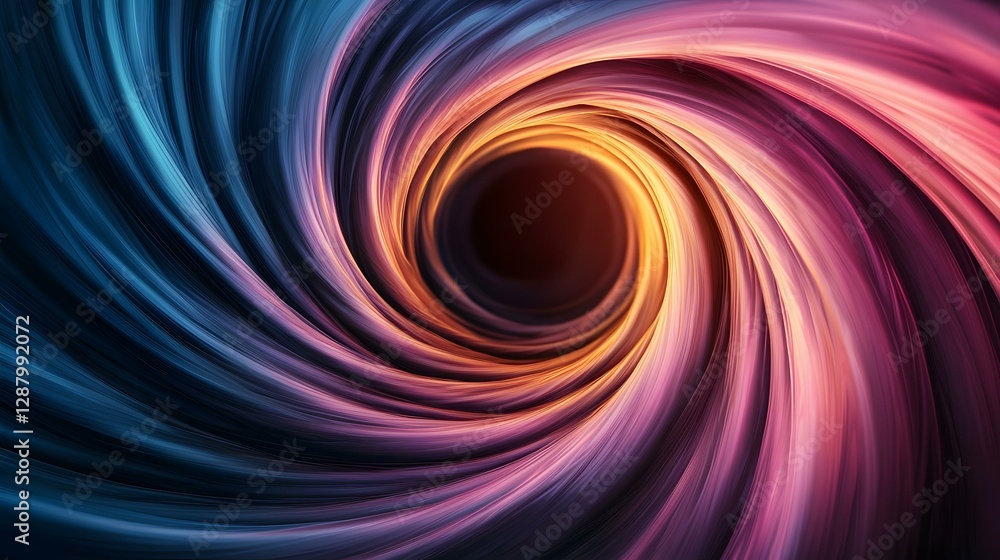 Poster the image shows a swirling vortex of vibrant colors, ranging from deep blues and purples to warm ora