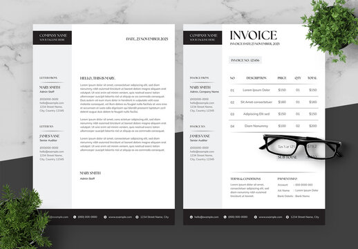 Black And White Letterhead And Invoice