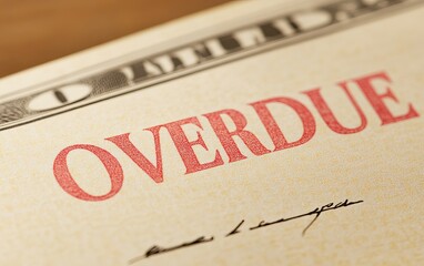 The image features a close-up of the word "OVERDUE," suggesting a financial obligation or late payment notice.