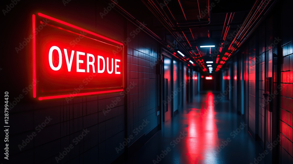 Poster a dimly lit corridor features a glowing red 