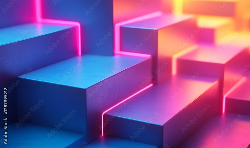Poster abstract design of cascading hexagons with a gradient glow, creating a futuristic feel, generative a