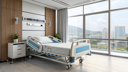 3d Patient Bed icon. Medical healthcare concept. Modern hospital featuring a bedroom. Minimal patient bed hospital medicals interior cartoon icon creative isolated white background.table, comfort, com