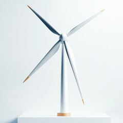 Human rights in climate change Environmental Justice concept. A sleek, modern wind turbine model with three blades, set against a minimalist background, symbolizing renewable energy.