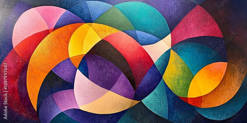 Poster abstract art of vibrant overlapping shapes forming a dynamic composition with bold colors, generativ