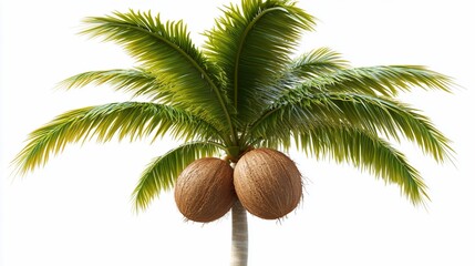 Tropical Coconut Palm Tree Isolated on White