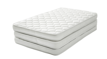PNG, Bed. A set of white mattresses for a bed, isolated on a white background, created by Generative AI technology.