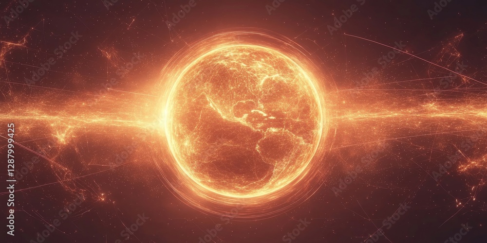 Aufkleber abstract vector illustration of a globe surrounded by glowing lines and points, symbolizing global c