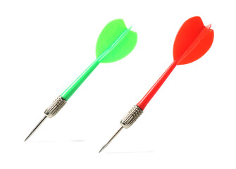 Colorful dart arrows isolated on white. Sports equipment