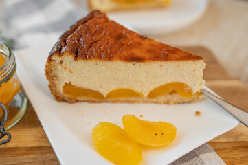 Homemade piece of cheesecake with apricots